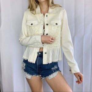 Free People denim lace fringe button up jacket